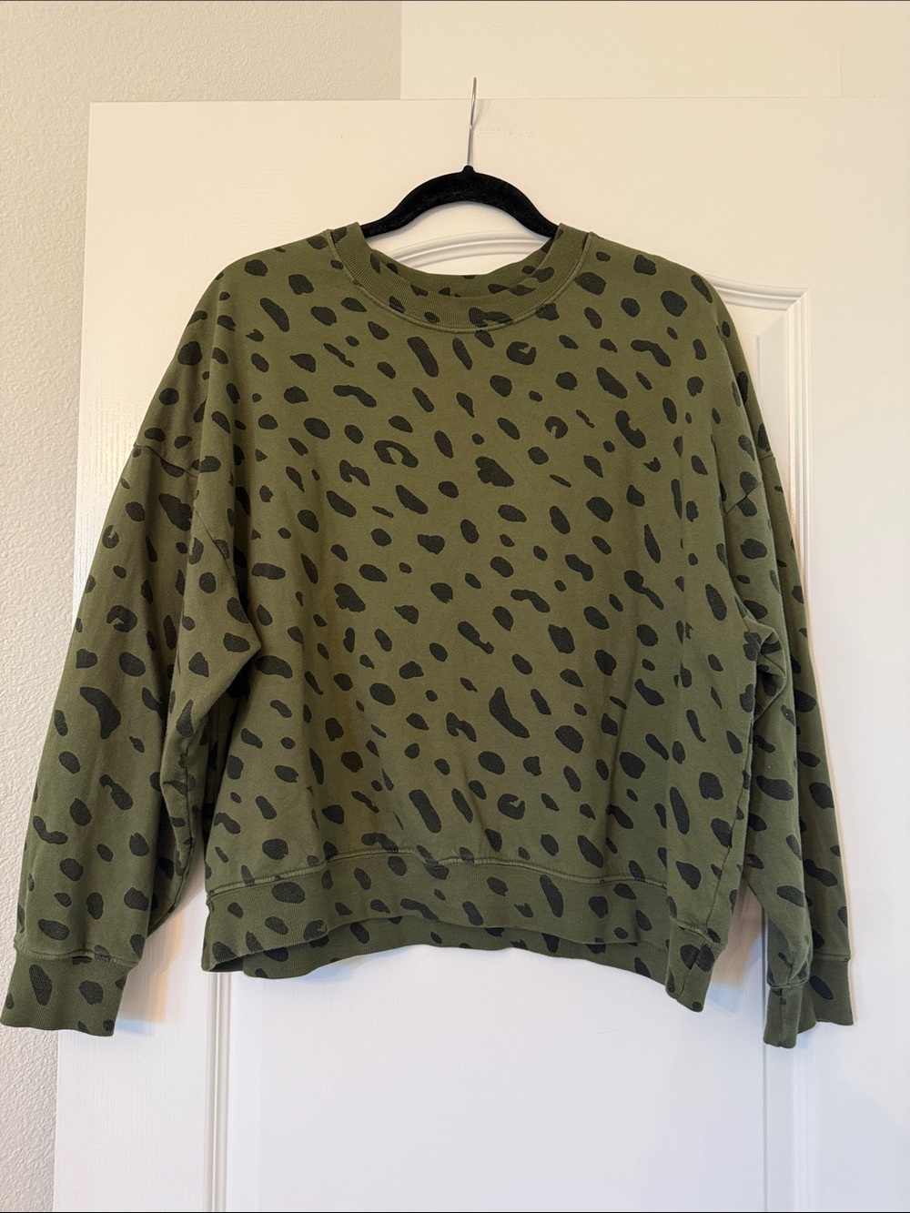 Clare V. Olive and Black Leopard Crewneck Sweatshirt